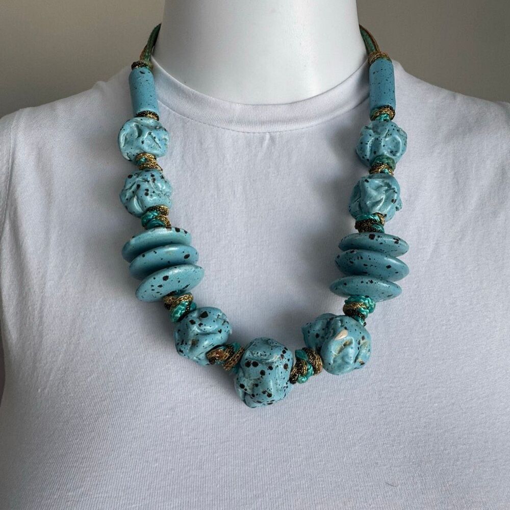 Chunky Turquoise Beaded Boho Statement Necklace